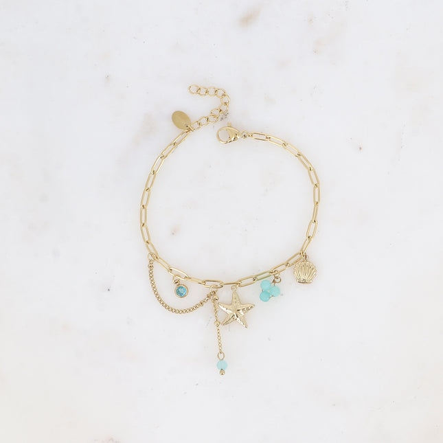 Bracelet Arya - perles de résine/pierres naturelles, coquillage, cristaux et étoile de mer