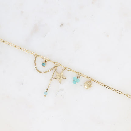 Bracelet Arya - perles de résine/pierres naturelles, coquillage, cristaux et étoile de mer