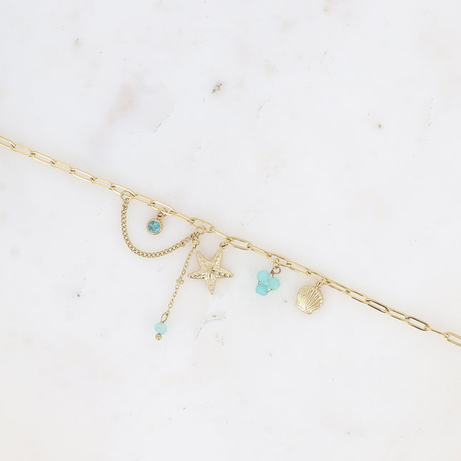 Bracelet Arya - perles de résine/pierres naturelles, coquillage, cristaux et étoile de mer