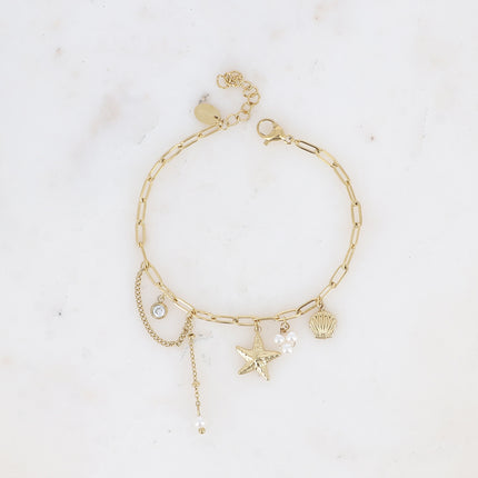 Bracelet Arya - perles de résine/pierres naturelles, coquillage, cristaux et étoile de mer