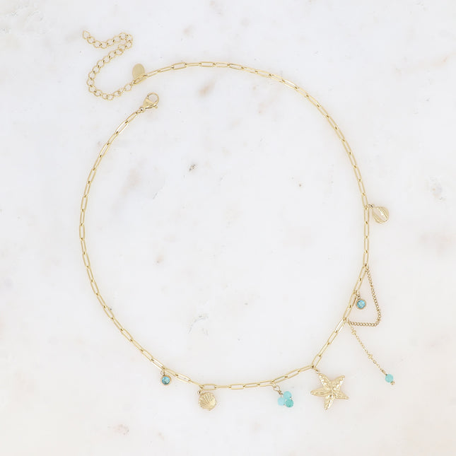 Arya Necklace - resin beads/natural stones, cowrie, seashell, crystals and starfish