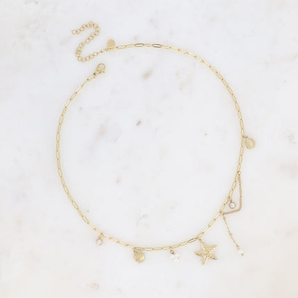 Collier Arya - perles de résine/pierres naturelles, cauri, coquillage, cristaux et étoile de mer