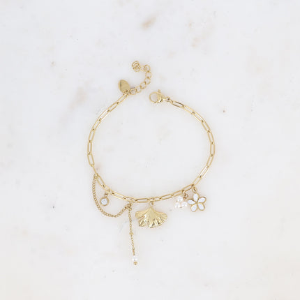 Suzanne bracelet - resin beads, enameled flower, ginkgo