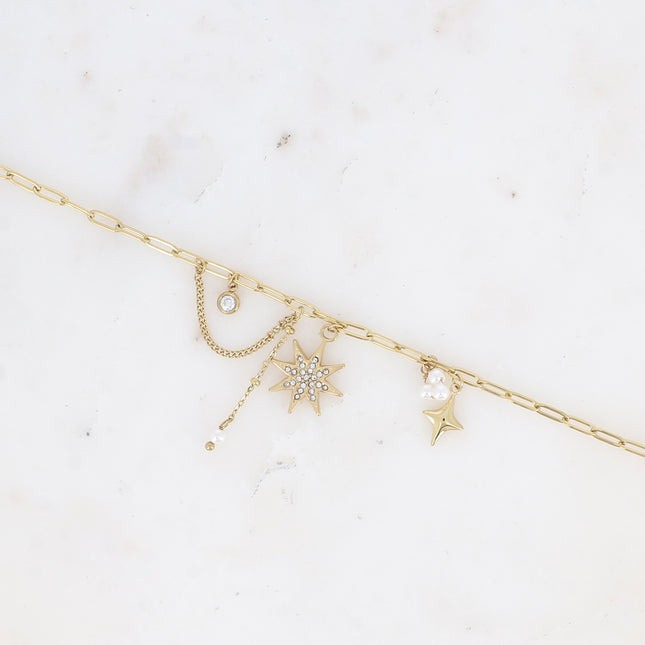 Bracelet Adrienne - perles de résine, cristaux, étoile du Nord et oxydes de zirconium