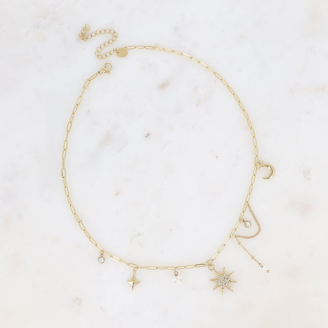 Collier Adrienne - perles de résine/pierres naturelles, cristaux, lune, étoile du Nord et oxydes de zirconium