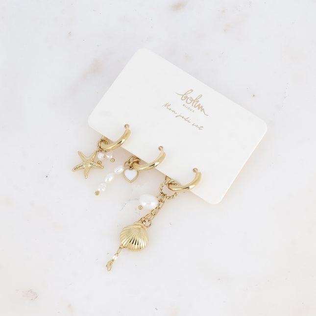 Set de 3 créoles Shaan - étoile de mer, coeur émaillé et coquillage