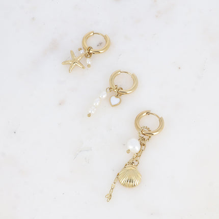 Set de 3 créoles Shaan - étoile de mer, coeur émaillé et coquillage