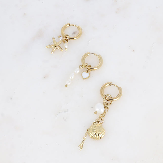 Set de 3 créoles Shaan - étoile de mer, coeur émaillé et coquillage