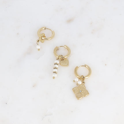 Set de 3 créoles Siane - fleur, coeur texturé et soleil