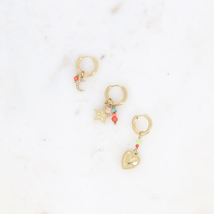 Set of 3 Saffiya hoop earrings - moon, star and textured heart