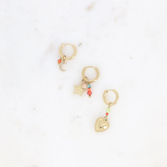 Set de 3 créoles Saffiya - lune, étoile et coeur texturé