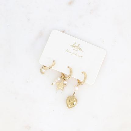 Set of 3 Saffiya hoop earrings - moon, star and textured heart