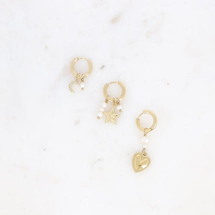 Set of 3 Saffiya hoop earrings - moon, star and textured heart