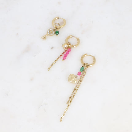 Set de 3 créoles Shahinez - clef coeur, cadenas et coeur texturé