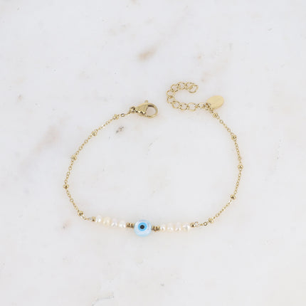 Bracelet Flavia - perles d'eau douce, pendentif oeil