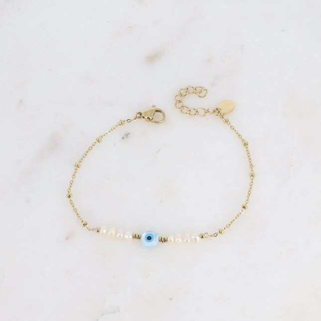 Bracelet Flavia - perles d'eau douce, pendentif oeil