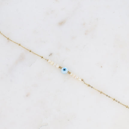 Bracelet Flavia - perles d'eau douce, pendentif oeil