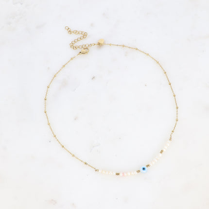 Collier Flavia - ras de cou, perles d'eau douce, pendentif oeil