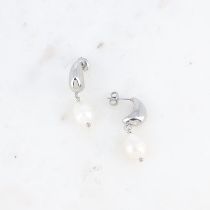 Dangle earrings - half ring and freshwater pearl