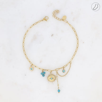 Chevillère Aïcha - perles de résine/pierres naturelles, cristaux et pendentif oeil