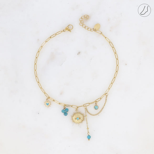 Chevillère Aïcha - perles de résine/pierres naturelles, cristaux et pendentif oeil