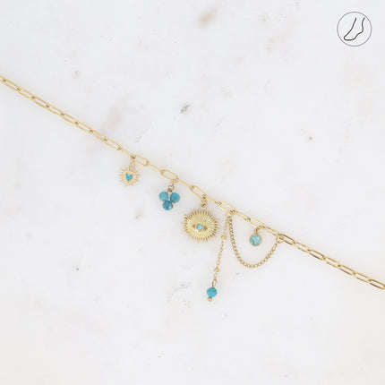 Chevillère Aïcha - perles de résine/pierres naturelles, cristaux et pendentif oeil