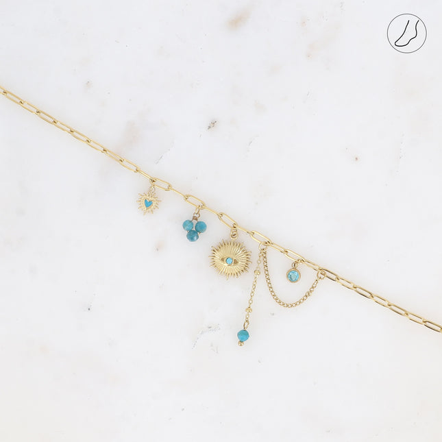 Chevillère Aïcha - perles de résine/pierres naturelles, cristaux et pendentif oeil