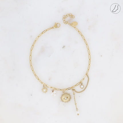Chevillère Aïcha - perles de résine/pierres naturelles, cristaux et pendentif oeil