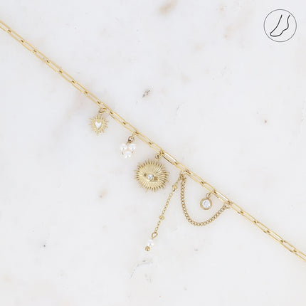 Chevillère Aïcha - perles de résine/pierres naturelles, cristaux et pendentif oeil