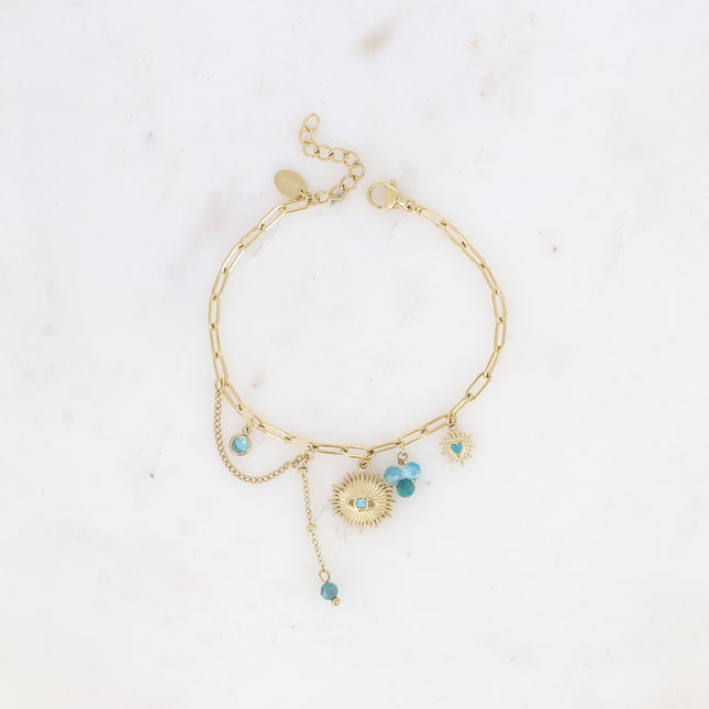 Aicha Bracelet - resin/natural stone beads, crystals and eye pendant