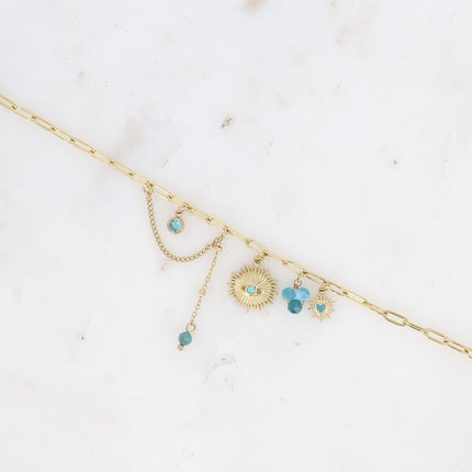 Bracelet Aïcha - perles de résine/pierres naturelles, cristaux et pendentif oeil