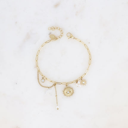 Bracelet Aïcha - perles de résine/pierres naturelles, cristaux et pendentif oeil