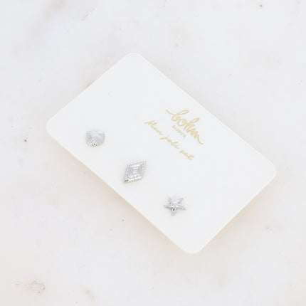 Set de 3 piercings - coquillage, losange texturé et étoile de mer