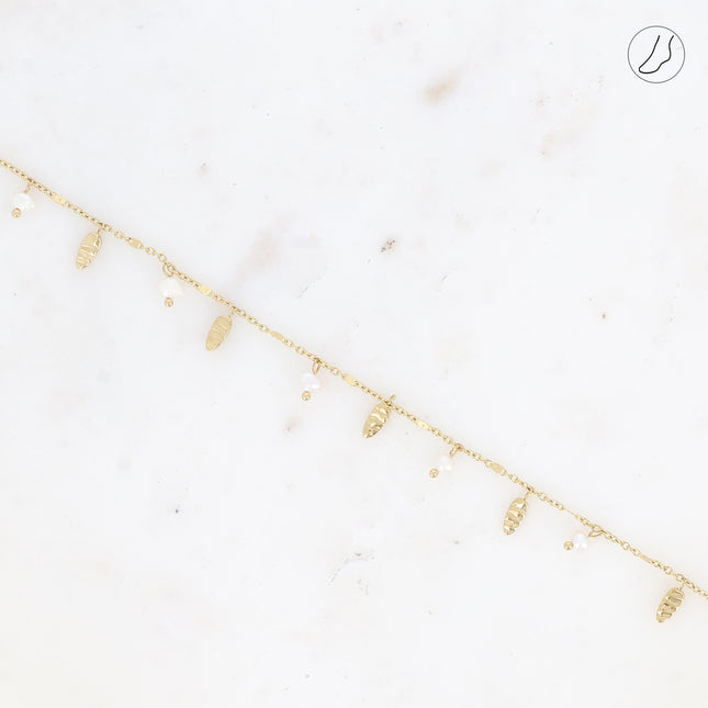 Bracelet de cheville - pampilles ovales texturées et pierres naturelles
