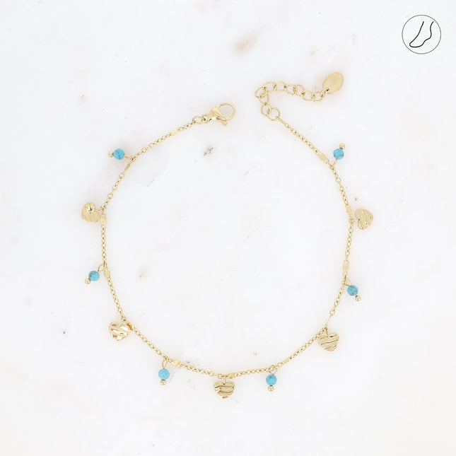 Bracelet de cheville - pampilles coeurs et pierres naturelles