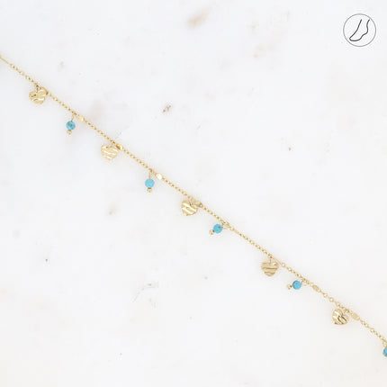 Bracelet de cheville - pampilles coeurs et pierres naturelles