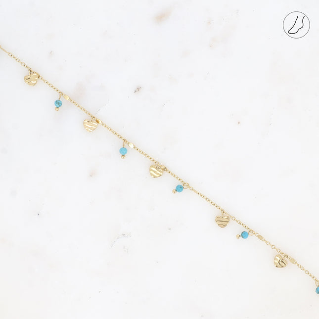 Bracelet de cheville - pampilles coeurs et pierres naturelles