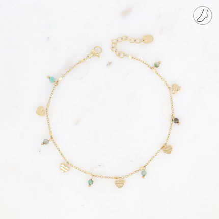 Bracelet de cheville - pampilles coeurs et pierres naturelles