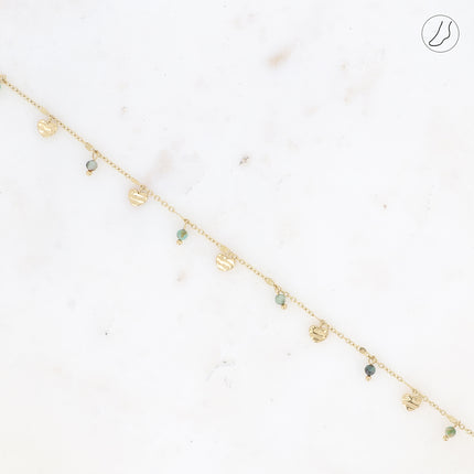 Bracelet de cheville - pampilles coeurs et pierres naturelles