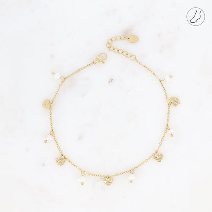 Bracelet de cheville - pampilles coeurs et pierres naturelles