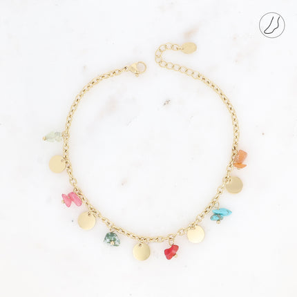 Bracelet de cheville Albia - pampilles rondes lisses et pierres naturelles