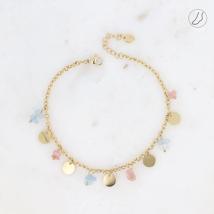 Bracelet de cheville Albia - pampilles rondes lisses et pierres naturelles