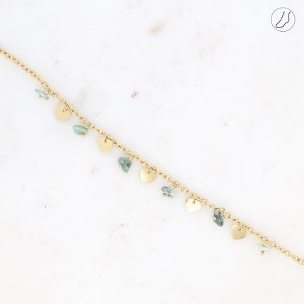 Bracelet de cheville - pampilles coeurs lisses et pierres naturelles