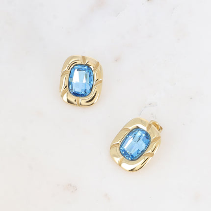 Stud earrings - grooved piece and crystals 10x14mm