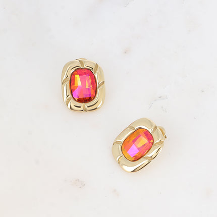 Stud earrings - grooved piece and crystals 10x14mm