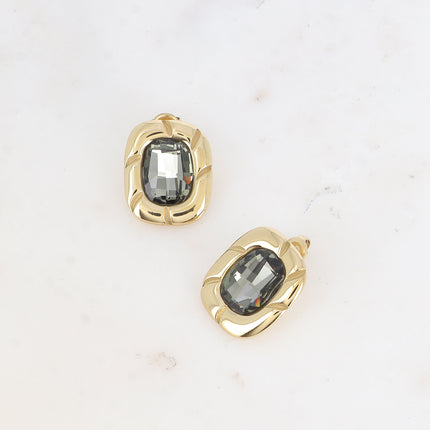 Stud earrings - grooved piece and crystals 10x14mm