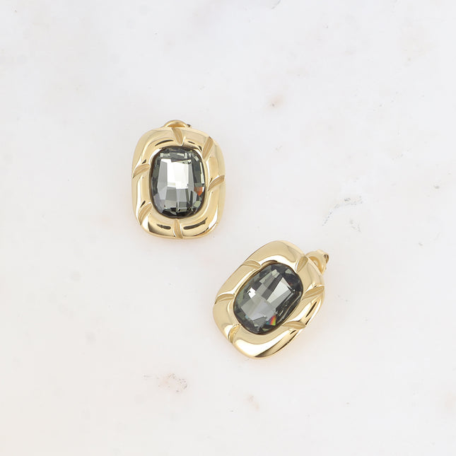 Boucles puces - pièce striée et cristaux 10x14mm