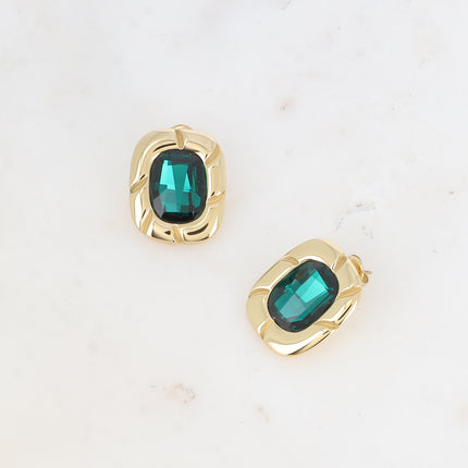 Stud earrings - grooved piece and crystals 10x14mm