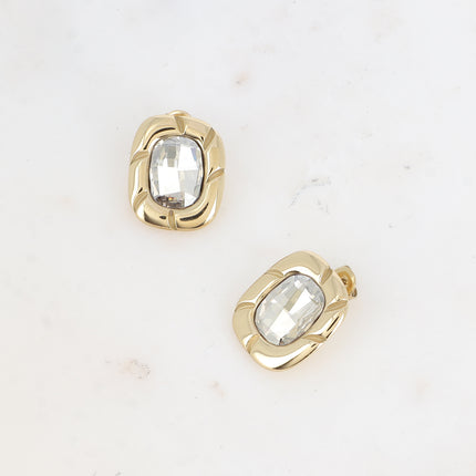 Stud earrings - grooved piece and crystals 10x14mm
