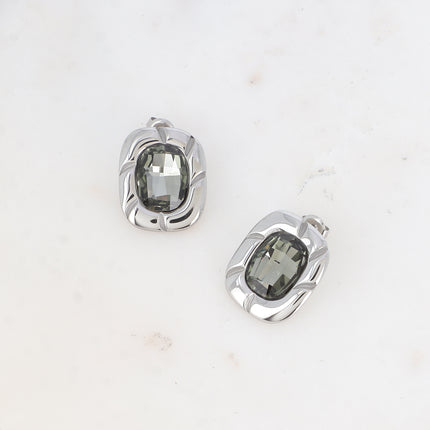 Stud earrings - grooved piece and crystals 10x14mm